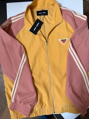 Homme + Femme Colorblock Zip Track Jacket in Mustard & Dusty Rose